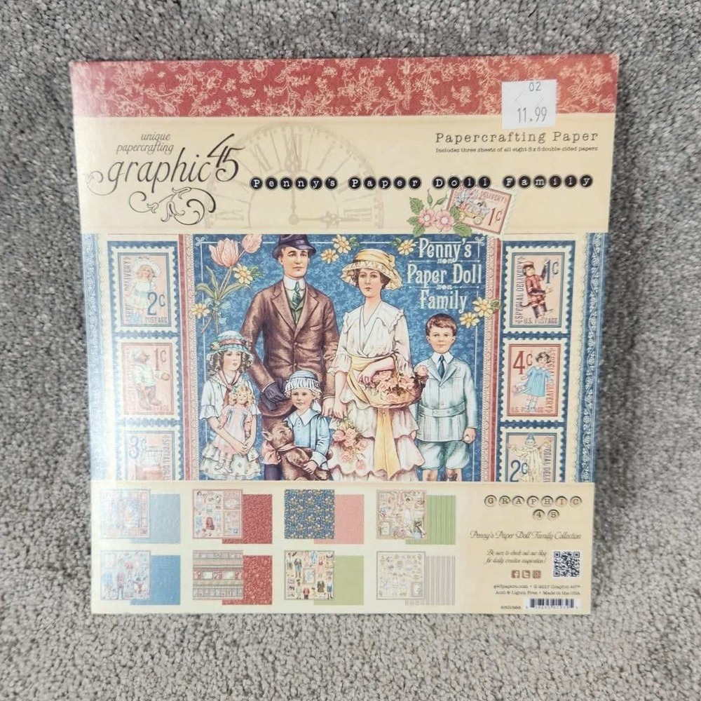 Graphic 45 Papercrafting Paper Penny's Paper Doll Family Retired Pad 24ct